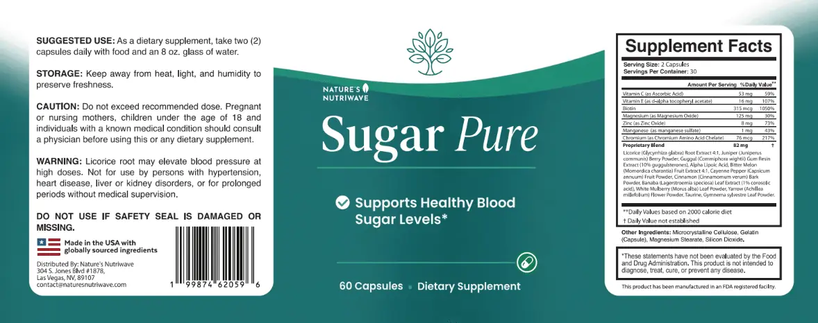 SugarPure Supplement Facts label